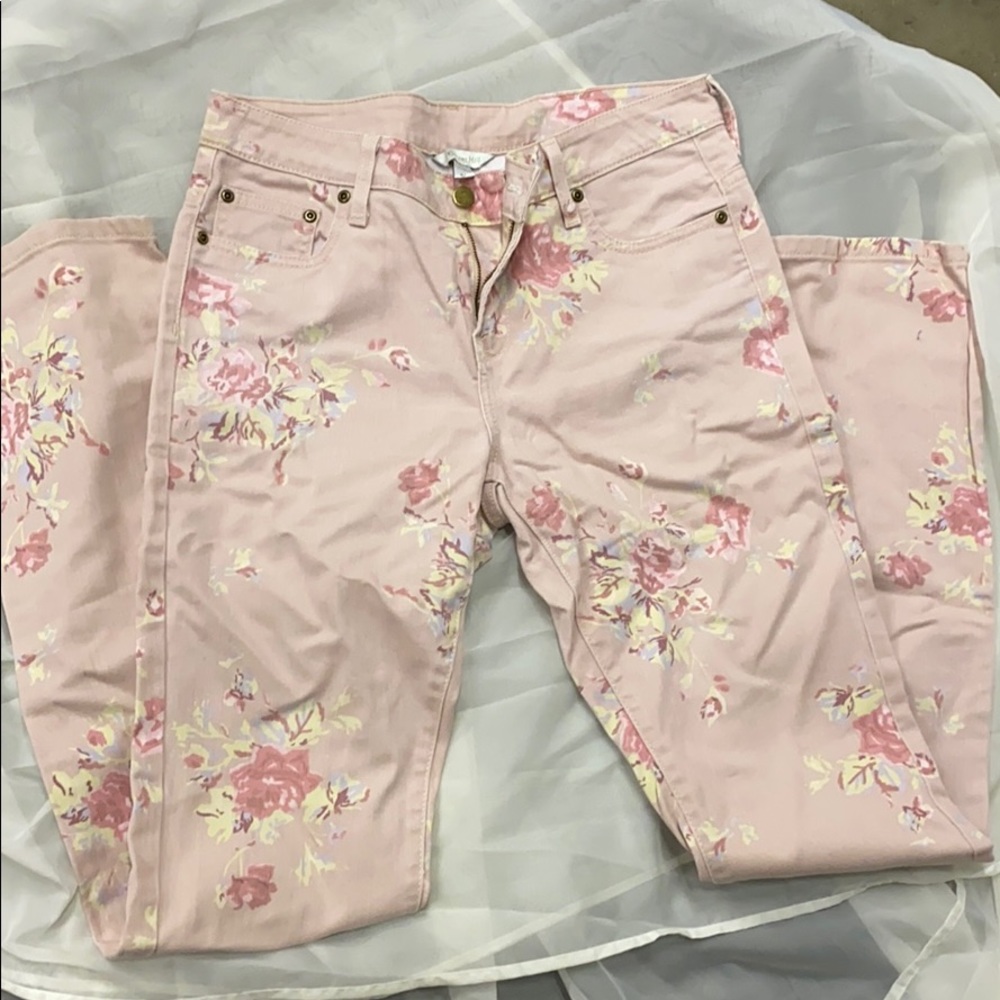 Light pink flower print jeans
